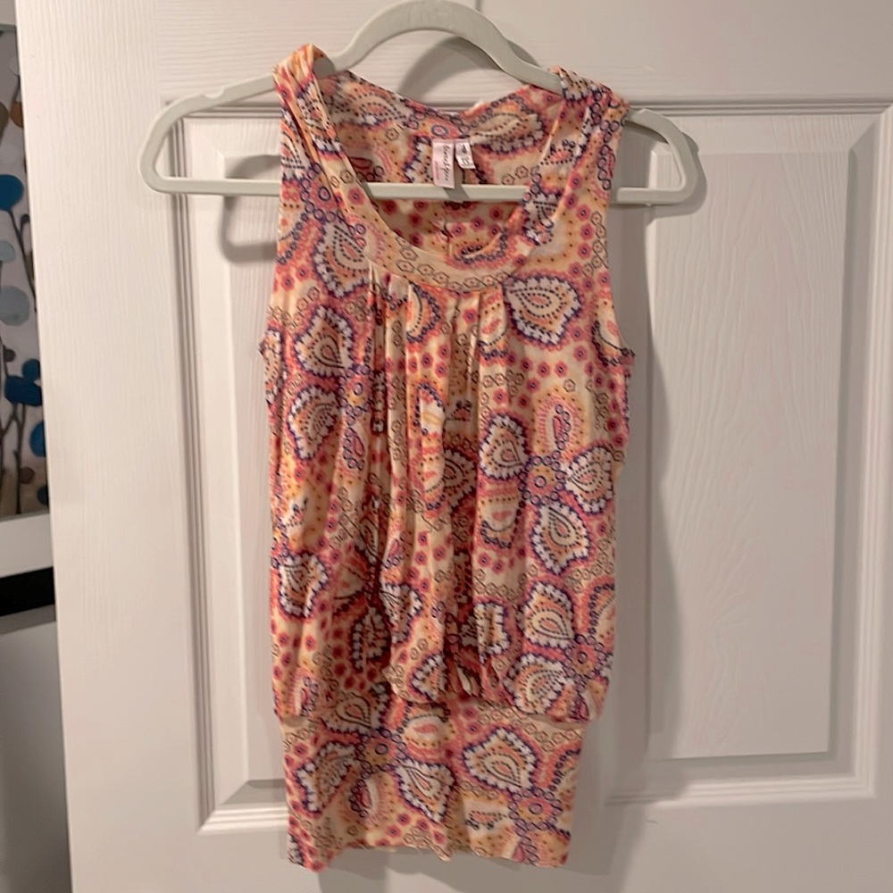 Paisley Print Tank Top Sleeveless Blouse Pink Orange Summer Top Size S